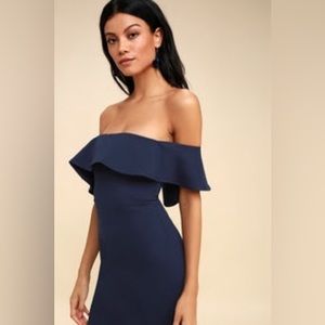 Lulu’s Confidence Boost Navy Blue Off-the-Shoulder Bodycon Dress
